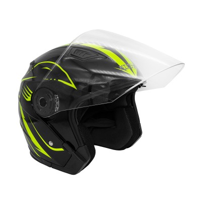 Шлем KIOSHI 516 Solid открытый со стеклом и очками (Черный/ желтый, L)