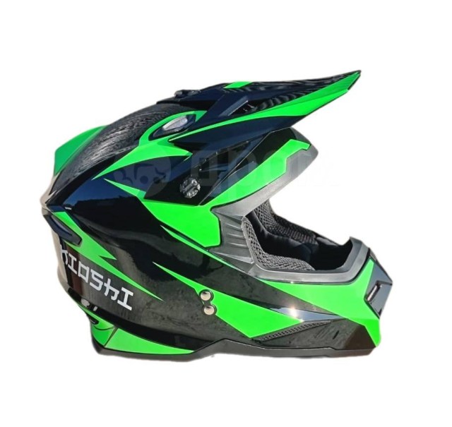 Шлем кроссовый KIOSHI Holeshot 801  (Черный/зеленый, L)