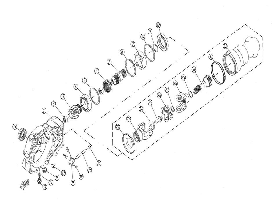 Схема Картер редуктора переднего моста, правая половина